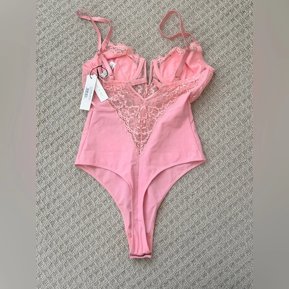 Fleur du Mal Pink Lace Bodysuit